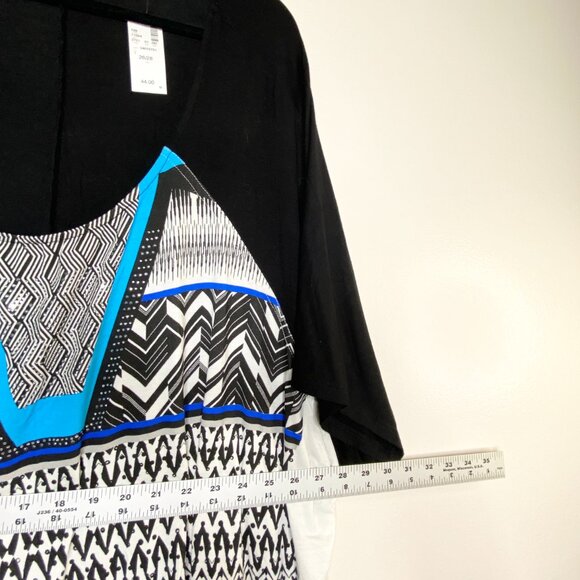 NWT Avenue Embellished Rhinestone Top Plus Size 26/28 Black White Blue Boho - Picture 7 of 8